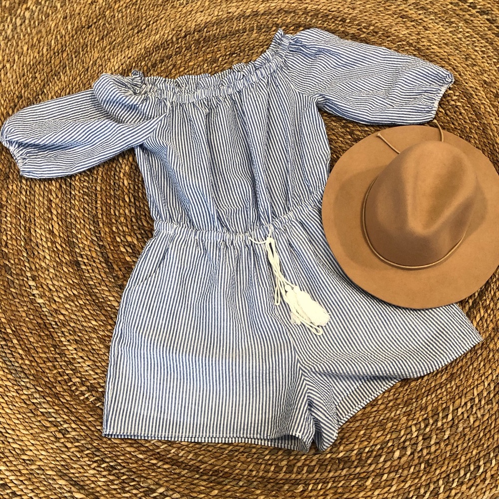 Blue Seersucker Romper